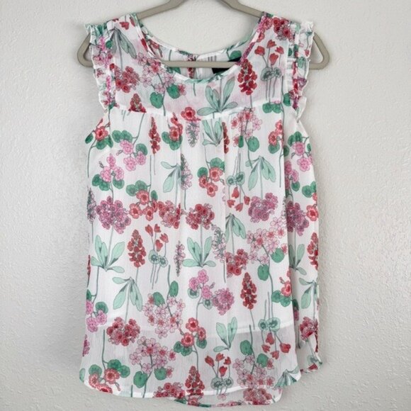 Tommy Hilfiger white floral sheer ruffle sleeve blouse M - Picture 2 of 10